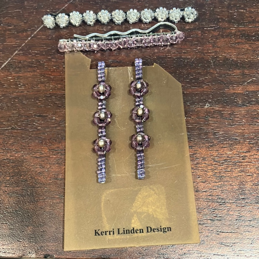 Lot of 4 Beaded Hair Pins Purple & White
